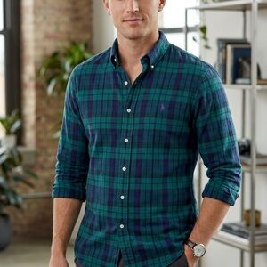 Vintage Ralph Lauren Mens Blaire Plaid Shirt Large Cotton L/S Preppy Green Blue